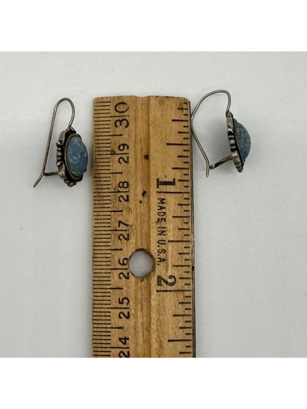 Vintage Sterling Silver Earrings Blue Sodalite Stone Boho Southwest Festival - Picture 6 of 7